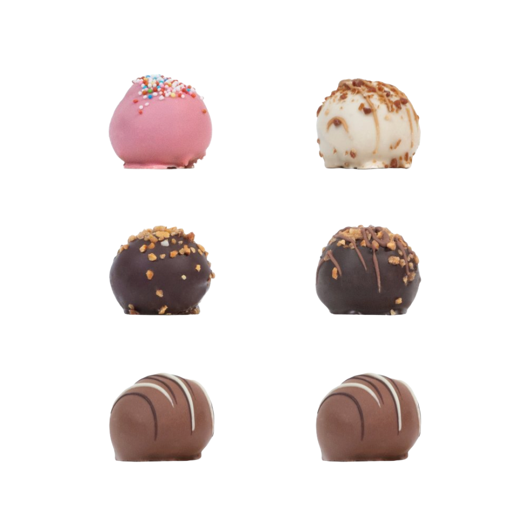 Tryffellåda 6 st. - Saltkola, kola, klassisk, cappuccino, nougat, hallon