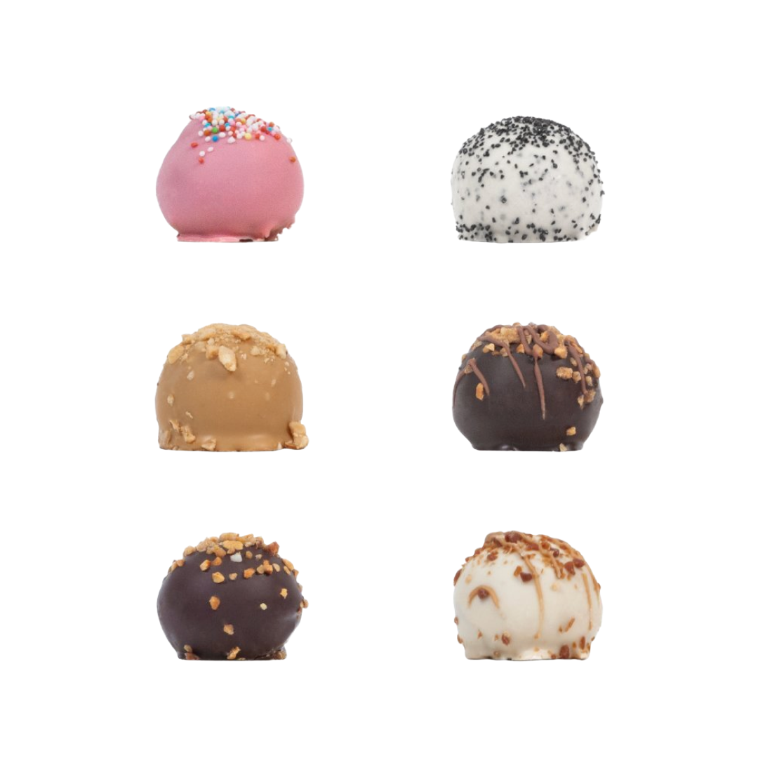 Tryffellåda 6 st. - Jordgubbe, lakrits, nougat, dulce, saltkaramell, cappuccino